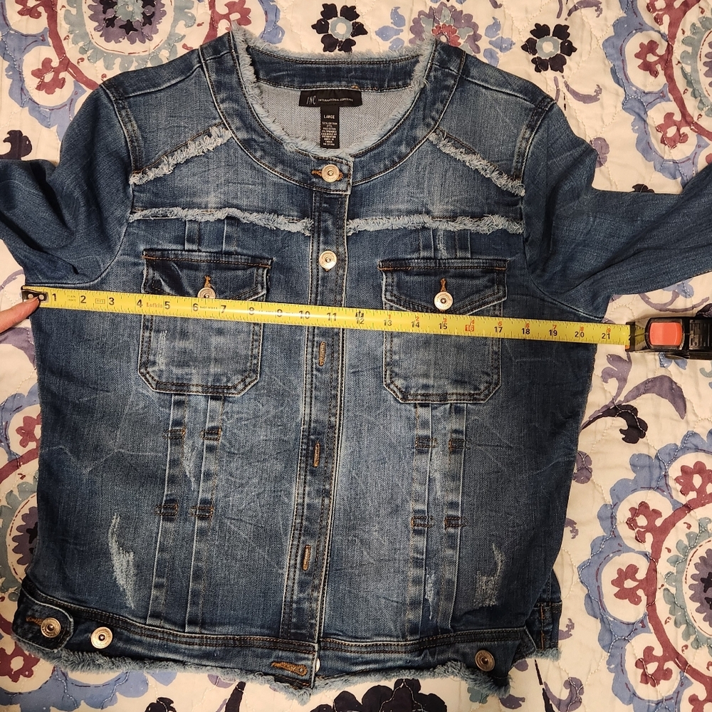 INC International Concepts Distressed Medium Blue Denim Jacket